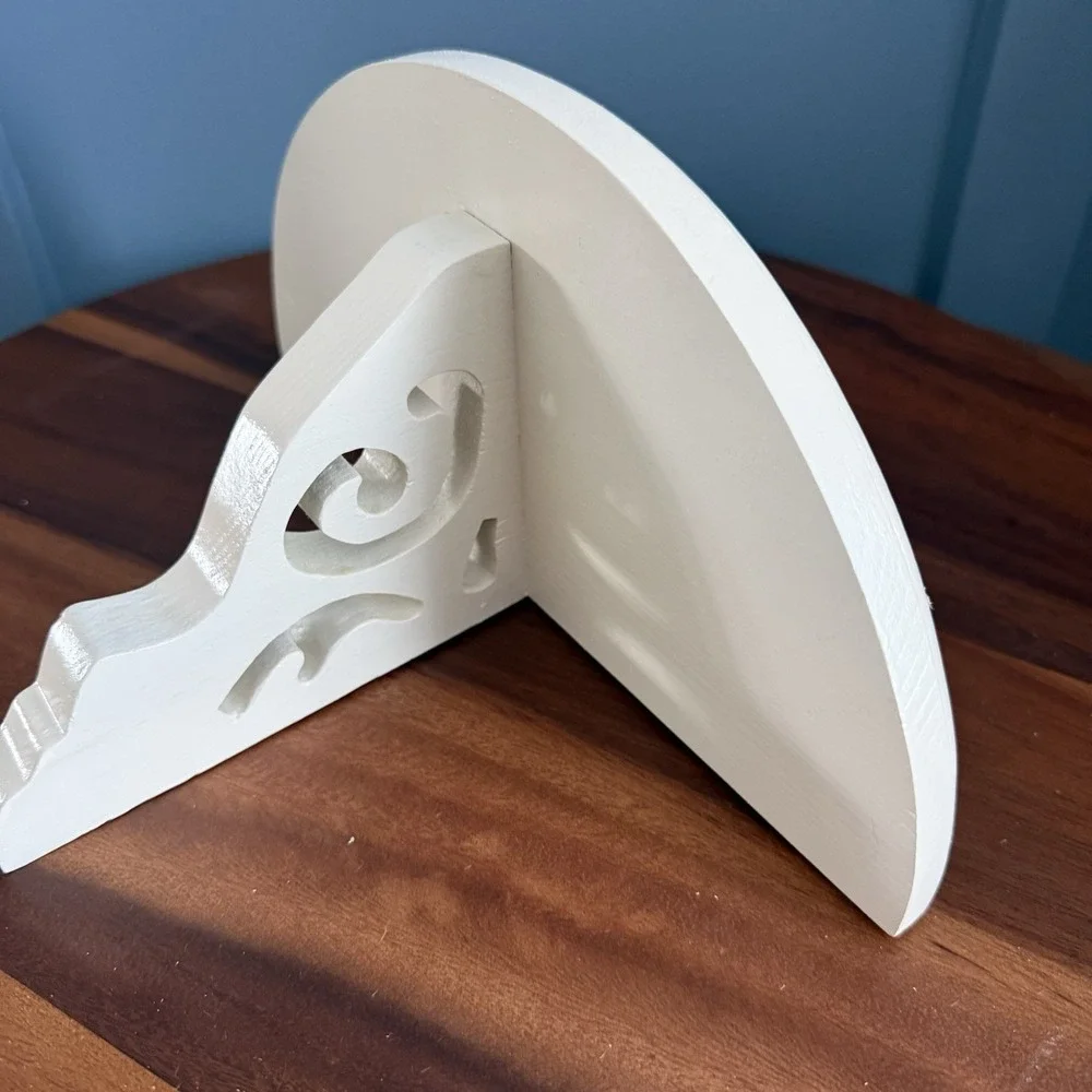 White Wood Half Moon Wall Shelf Plate Groove Bookend Display 11